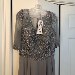 MGNY silver/platinum MOB gown